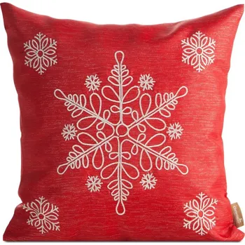 Vánoční povlak na polštář 45x45 cm červený se sněhovými vločkami