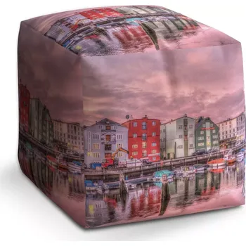 Taburet Sablio Taburet Cube Barevné domky na pobřeží: 40x40x40 cm