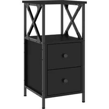 Noční stolek Noční stolek z materiálu na bázi dřeva a železný rám, černý, 34x35,5x7 cm