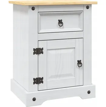 Noční stolek Noční stolek Corona v mexickém stylu, bílý korpus, hnědá deska, 53x39