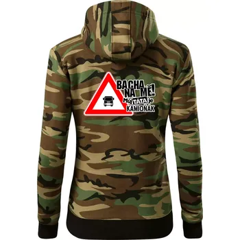 Dámská mikina Bacha na mě! Můj táta je kamioňák - Dámská mikina trendy zipper s kapucí - XS ( Hnědý maskáč )