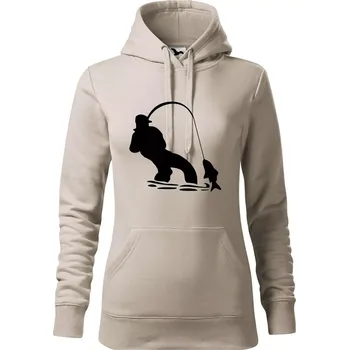 Dámská mikina Rybář tahající rybu - Mikina dámská Cape s kapucí - 2XL ( Ledově šedá )