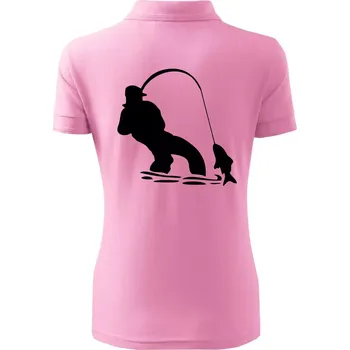 Rybář tahající rybu - Polokošile dámská Pique Polo - XL ( Růžová )