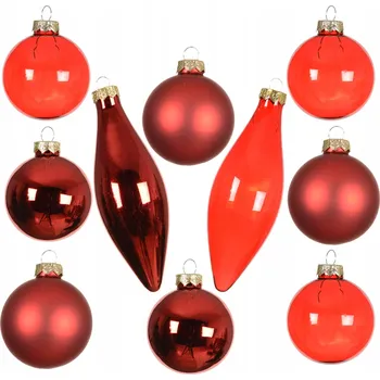 Vánoční dekorace Červená Sada Skleněných Vánočních Ozdob Rampouchy na Stromeček Tvary MIX sada 10 ks