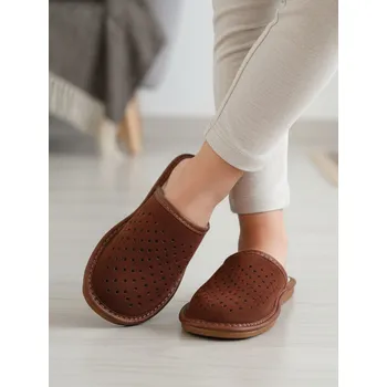 Chlapecké bačkory Dětské bačkůrky hnědé model A kožené, Dětské boty 35