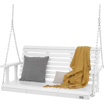 Dětská houpačka Vevor Dřevěná verandová houpačka 4.5 ft, nosnost 880 lbs, bílá, se řetězy