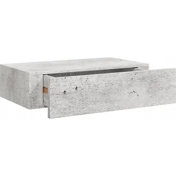 police Závěsná police se zásuvkou, MDF a kov, šedá betonu, 40x23,5x10 cm