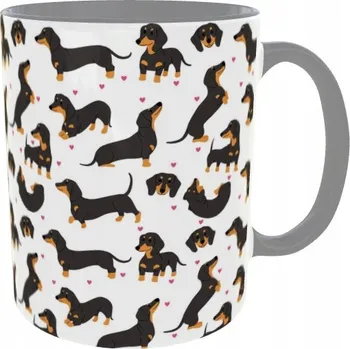 Hrnek 330 ml pro milovníky psů Jezevčíků – Jezevčík Jezevčíci v5 šedý