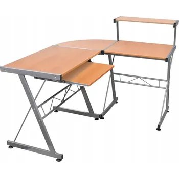 Psací stůl Rohový počítačový stůl L s výsuvnou deskou, hnědý, 132x112x99 cm
