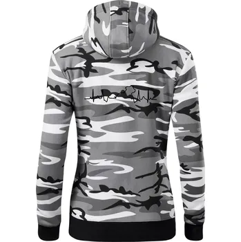 Dámská mikina Stafordšírsky bulteriér EKG - Dámská mikina trendy zipper s kapucí - XS ( Šedý maskáč )