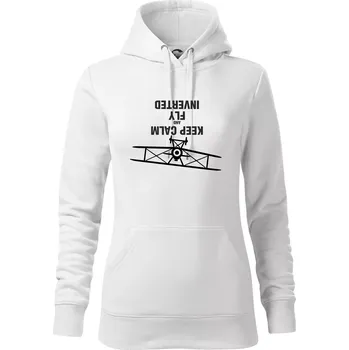 Dámská mikina Keep Calm and Fly Inverted - Mikina dámská Cape s kapucí - S ( Bílá )