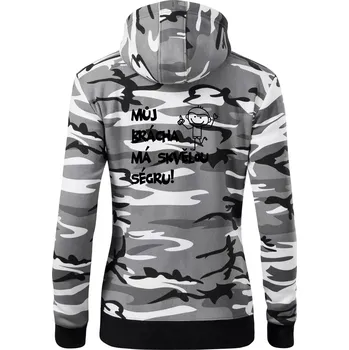 Dámská mikina Můj brácha má skvělou ségru - Dámská mikina trendy zipper s kapucí - XS ( Šedý maskáč )