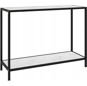 Konferenční stolek Konzolový stolek z tvrzeného skla a oceli, bílo-černý, 100 x 35 x 75 cm