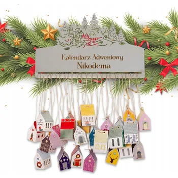 Vánoční dekorace ZÁVĚSNÝ ADVENTNÍ KALENDÁŘ ŠEDÝ DIY S PERSONALIZACÍ DOMEČKY SADA 24 KS
