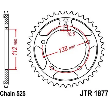 Řetězová sada pro motocykl Řetězová rozeta JT JTR 1877-45 45 zubů, 525