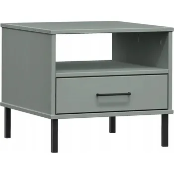Noční stolek Noční stolek OSLO z masivního borovicového dřeva a kovu, šedý, 50x50x45 cm