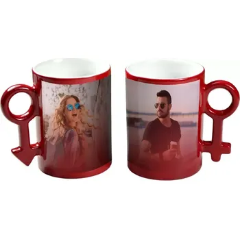 Sablio Magické hrnky pro páry s vlastním potiskem: On a ona - 270 ml - červené