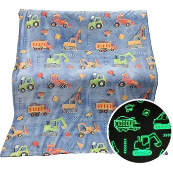 deka Svítící deka do tmy 150x200 Měkká deka pro děti - BAREVNÁ S BAGRY