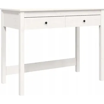 Počítačový stůl z masivního borovicového dřeva, 2 zásuvky, bílá barva, 100x50x78