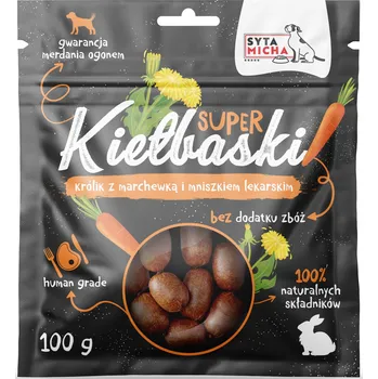 Pamlsek pro psa Super klobásky pro psy s králíkem, mrkví a pampeliškou 100g