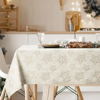 Vánoční ubrus 145x260 cm krémový se zlatými hvězdičkami