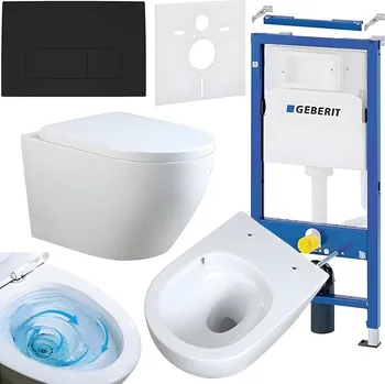 Klozet BPS-koupelny Podomítkový modul Geberit DuoFix s WC mísou MU-WH-TR-02 + ovládací tlačítko Delta 50 černá mat