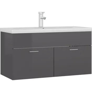 Šatní skříň Skříňka s umyvadlem VidaXL 3071296 90x38,5x46 cm šedá, vysoký lesk