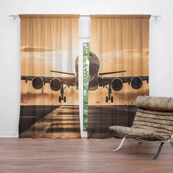 Závěs Sablio Závěs Letadlo přistávající při západu slunce: 2ks 140x250cm