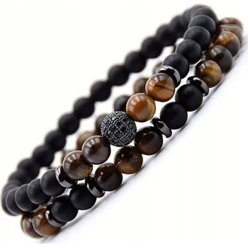 Náramek DÁMSKÝ NÁRAMEK KORÁLKY KÁMEN ONYX TYGŘÍ OKO SADA 2v1