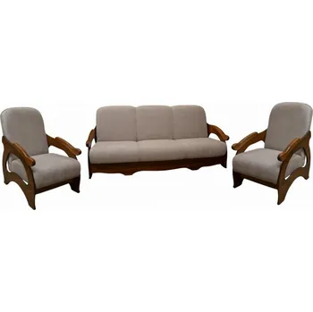 Sedací souprava FALCO Sedací souprava se dřevem 3+1+1 Vikina káva/ořech