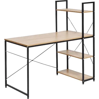 Psací stůl PC stůl VEINA víceúčelový praktický stůl, lamino dub, kov černý lak