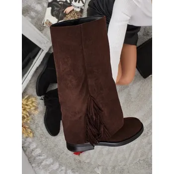 Dámské kozačky Hnědé dámské kozačky Ismara z eko semiše, velikost 36