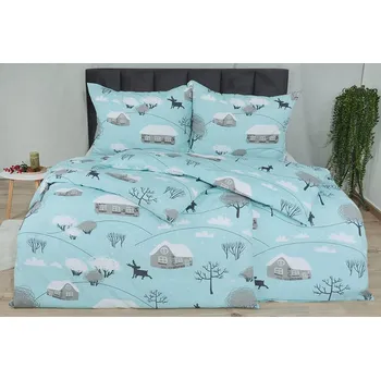 Povlečení HW LOGISTIC s.r.o. Vánoční Krepové povlečení PLUS BIANO tyrkysové 140 x 200, 70 x 90 cm zipový uzávěr