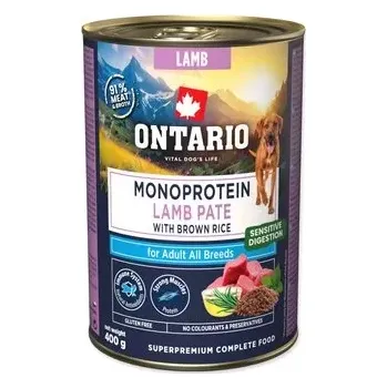 Krmivo pro psa Konzerva Ontario Adult monoprotein jehněčí pate s hnědou rýží 400g