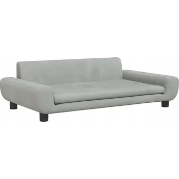 Pohovka Pohovka pro psa ze sametu a masivního borovicového dřeva, světle šedá, 100x54x33 cm