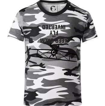 Chlapecké tričko Keep Calm and Fly Inverted - Dětské maskáčové triko - 104-110cm / 3-4 roky ( Šedý maskáč )