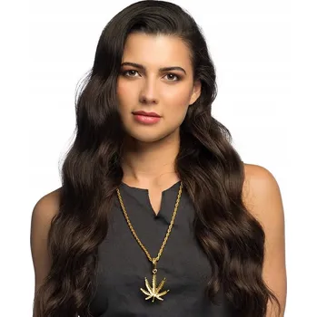 Náhrdelník PÁNSKÝ NÁHRDELNÍK ZLATÝ GANJA MARIHUANA LIST HIP HOP JAMAJKA
