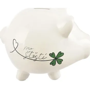 Pokladnička Pokladnička ker. Pro štěstí bílá 20x14x16,5 cm