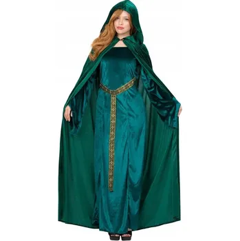 Karnevalový kostým Dámský zelený plášť s kapucí sametový 116cm