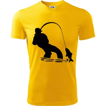 Chlapecké tričko Rybář tahající rybu - Dětské triko sportovní (dresovina) - 158 cm/12 let ( Žlutá )