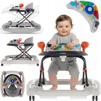 Dětské chodítko Interaktivní chodítko pro děti, učící věž, kolébka s volantem – šedé