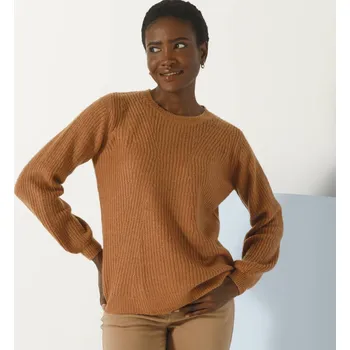 Dámský svetr Pulovr s kulatým výstřihem a širokými rukávy oříšková 46/48