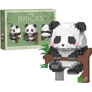 ostatní stavebnice Dětská roztomilá stavebnice ve tvaru pandy, která sedí na větvi stromu a drží zelený bambus, 428 dílků skládačky, kreativní a zábavné stavění