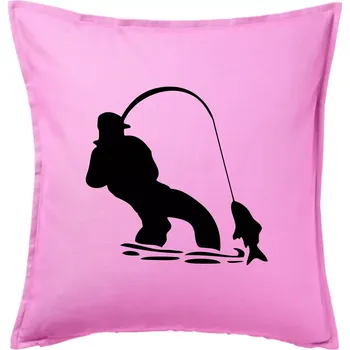 Polštář Rybář tahající rybu - Polštář 50x50 - 50x50 - Pouze potah ( Růžová )