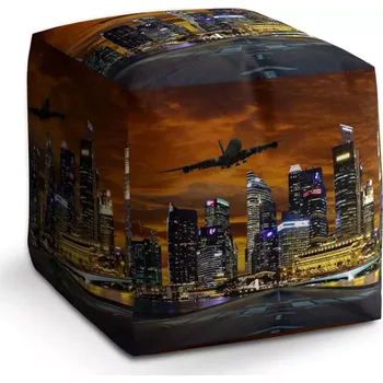 Taburet Sablio Taburet Cube Letadlo nad mrakodrapy: 40x40x40 cm