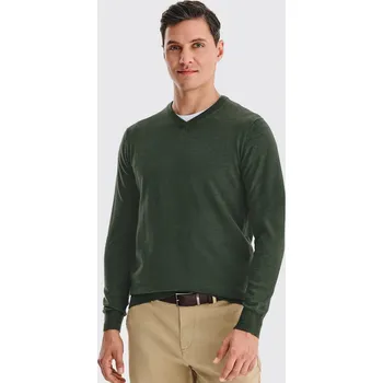 Pánský svetr Zelený pánský svetr s výstřihem do V ze 100% merino vlny Pako Lorente vel M