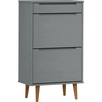 Botník Skříňka na boty MOLDE z masivního borovicového dřeva, šedá, 59,5x35x103 cm