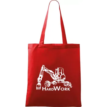 Nákupní taška Hard Work kráčivý bagr - Taška bavlněná - 42 x 38 cm ( Červená )