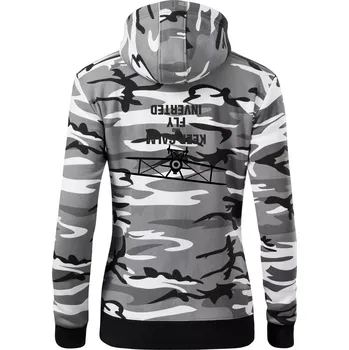 Dámská mikina Keep Calm and Fly Inverted - Dámská mikina trendy zipper s kapucí - S ( Šedý maskáč )