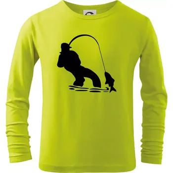 Dětská móda Rybář tahající rybu - Triko dětské Long Sleeve - 134 cm/8 let ( Limetková )